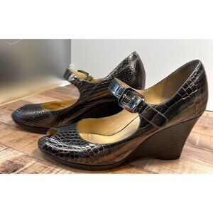Cole Haan Leather Peep-Toe Mary Jane Wedge Heels - Size 8.5B